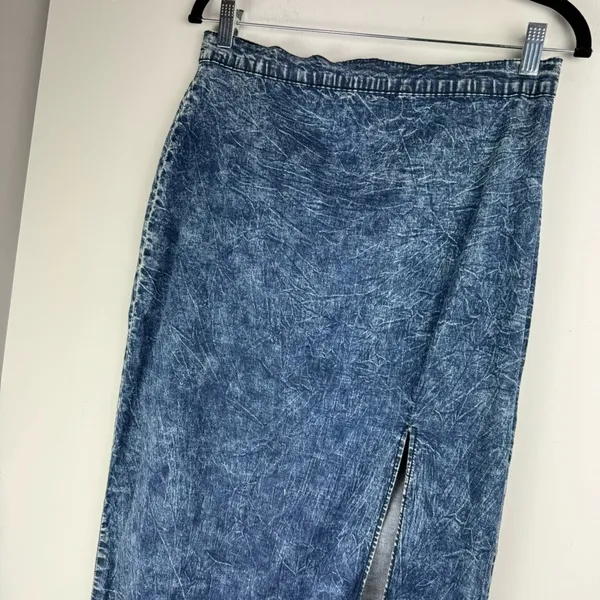 Judy Blue Denim Midi Maxi Skirt Sz 1XL Acid Wash Stretch High Slit A Line - Image 4