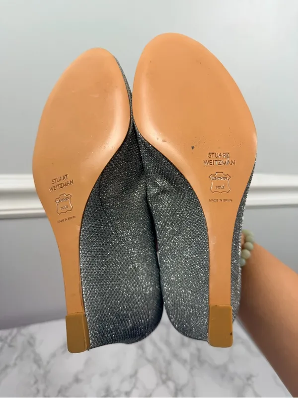 Stuart Weitzman Annaform Size 8 Silver Formal Wedge Pump Heels - Image 10