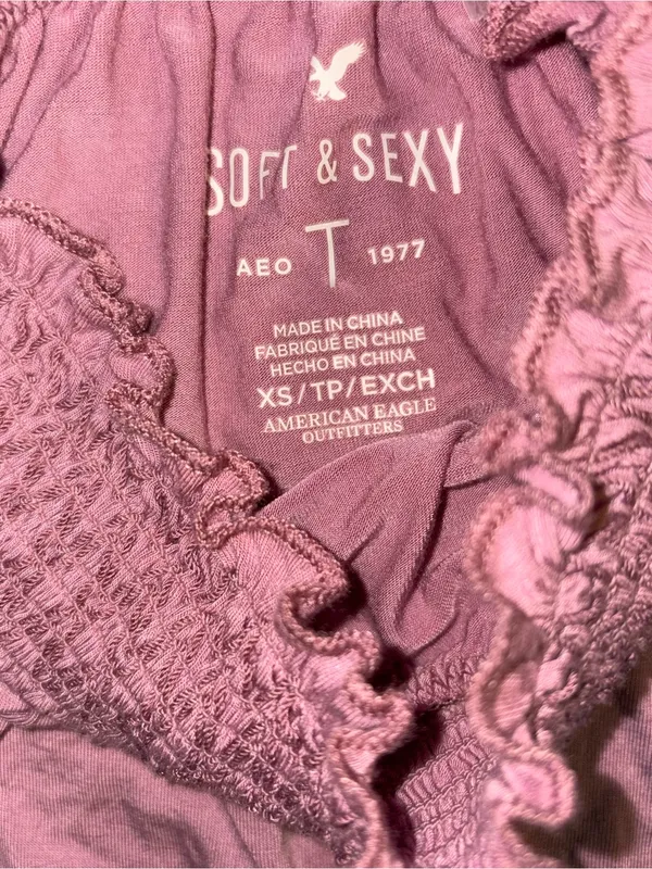 American Eagle Outfitters Mauve Off-Shoulder Smocked Top - Image 2