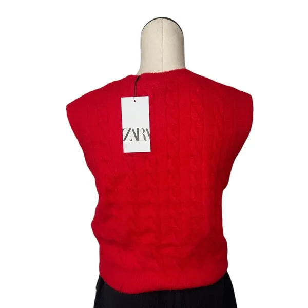 NWT ZARA Red Cable Knit Sleeveless Sweater Vest Super Soft Medium - Image 8
