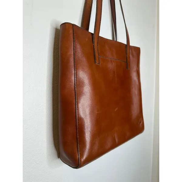 PATRICIA NASH Brown Leather Front Pocket Zipper Closure Top Handle Shoulder Tote - Image 6