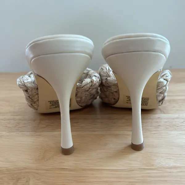 Heeled Mule Woven Summer Justfab Sz 8.5 Tan Neutral Natural Workwear Party - Image 5
