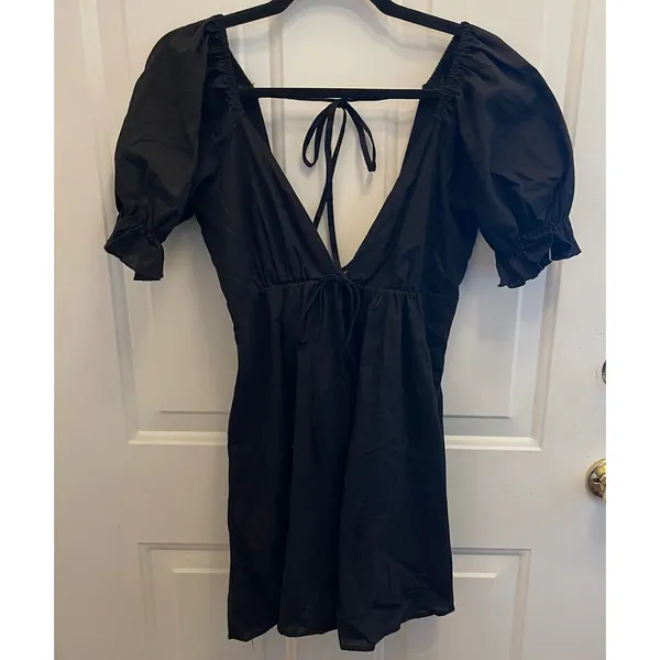 Princess Polly Blissful Black Puff Sleeve Mini Dress Open‎ Back US 0 Coquette - Image 2