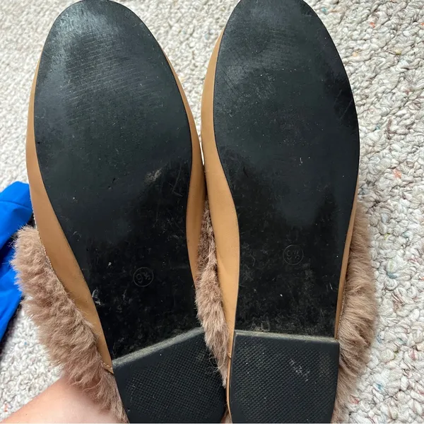 Women’s Faux Fur Brown Mules Backless Flat Loafers Size 9.5 slip on slipper shoe - Image 5
