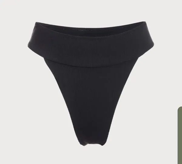 Berlook Black Ribbed High Cut Wide Waistband Bikini Bottom only 66 - Image 4