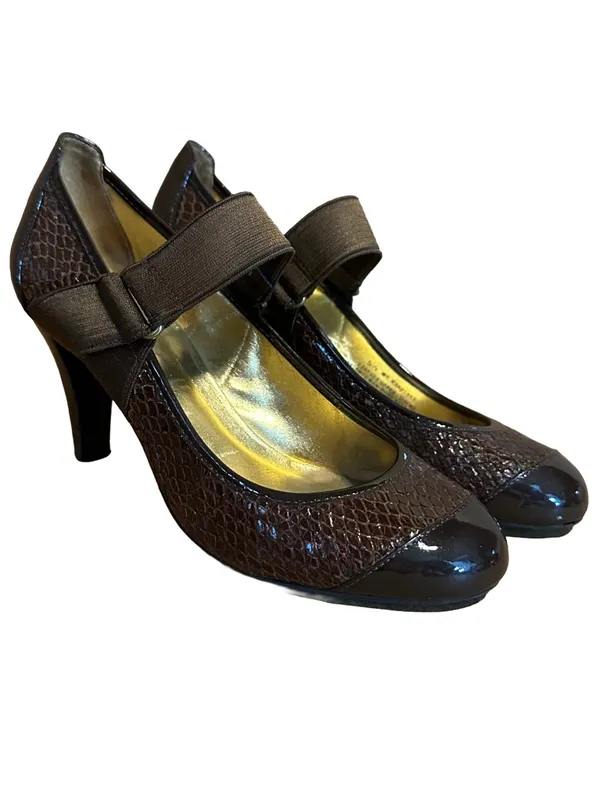 Dkny Brown Patent Leather Snakeskin-Embossed Mary Jane Shoes (5.5) - Image 9