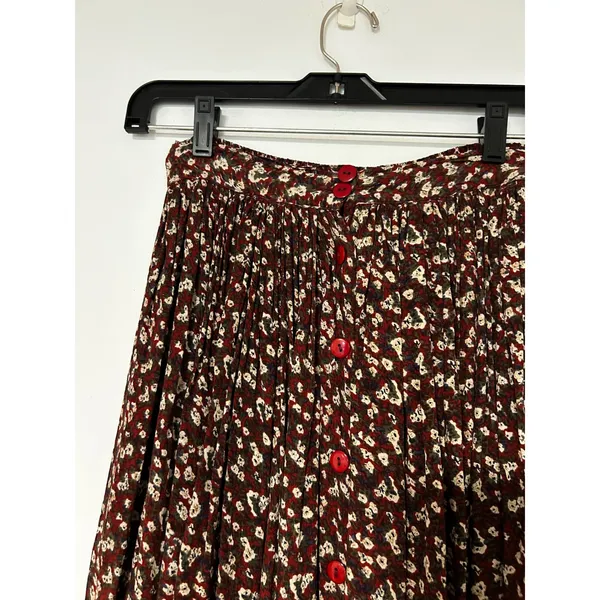 VINTAGE Jane Ashley Burgundy Floral Two Piece Shirt and Pleated Midi Skirt ML - Image 8