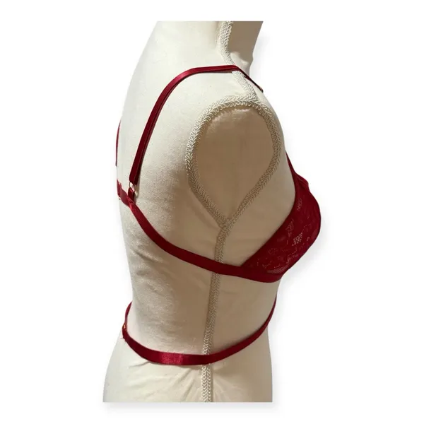 Unbranded Lace‎ Bralette Women L Red Excellent Strappy Caged Triangle Bra - Image 4