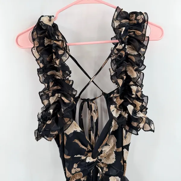 Petal & Pup Lucah Dress Size Large Frill Floral Maxi Wedding Formal Cocktail Blk - Image 9