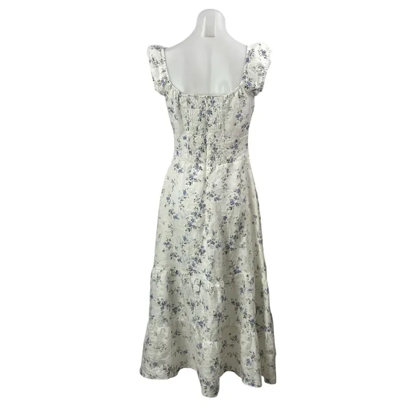 Reformation Noreen White Floral Ruffles Cap Sleeves Tiered A-line Midi Dress 10 - Image 3