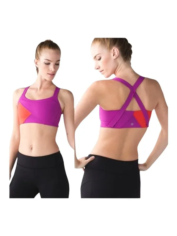 Lululemon Catch Me Sports Bra Women 4 Purple Red Criss Cross Back‎ Athleisure - Image 2