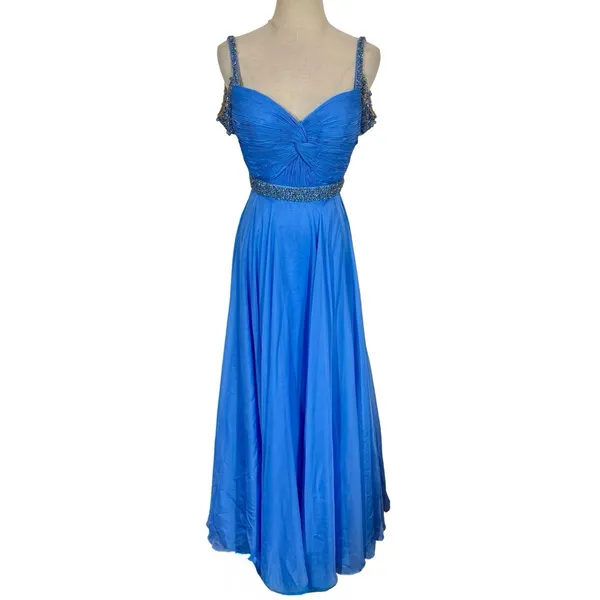 Sherri Hill 50086 Chiffon Beaded Sweetheart Prom Gown Formal Dress Periwinkle - Image 3
