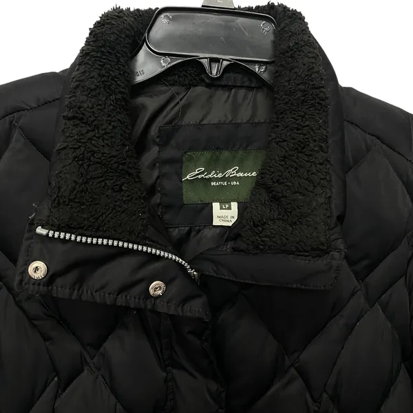 Eddie Bauer Large Petite Quilted Duck Down Puffer Winter Jacket Sherpa Black‎ - Image 3