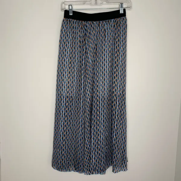 Maje Blue Jela Pleated Print Elastic-Waist High-Low Skirt Womens Size 36 - Image 4