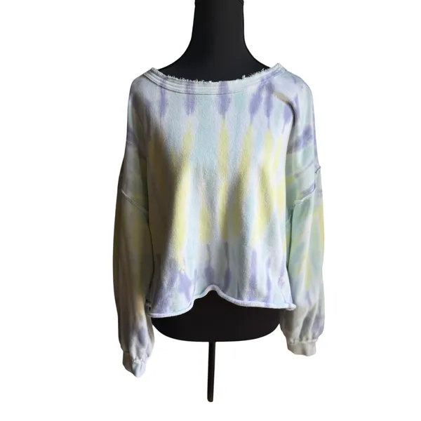 Z Supply Pastel Tie Dye Cropped Sweatshirt Medium Oversized 100% Cotton - Image 3