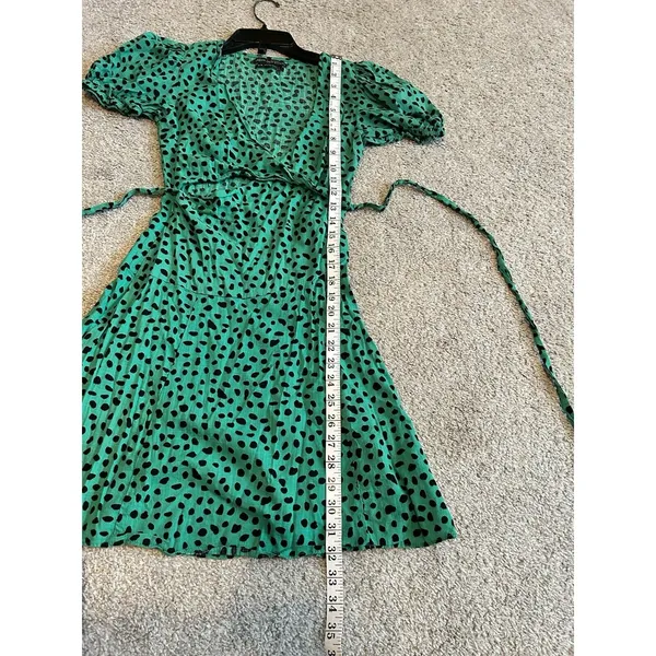 Urban Outfitters Green Black Polka Dot Mini Wrap Dress V-Neck‎ Short Sleeve XS - Image 5