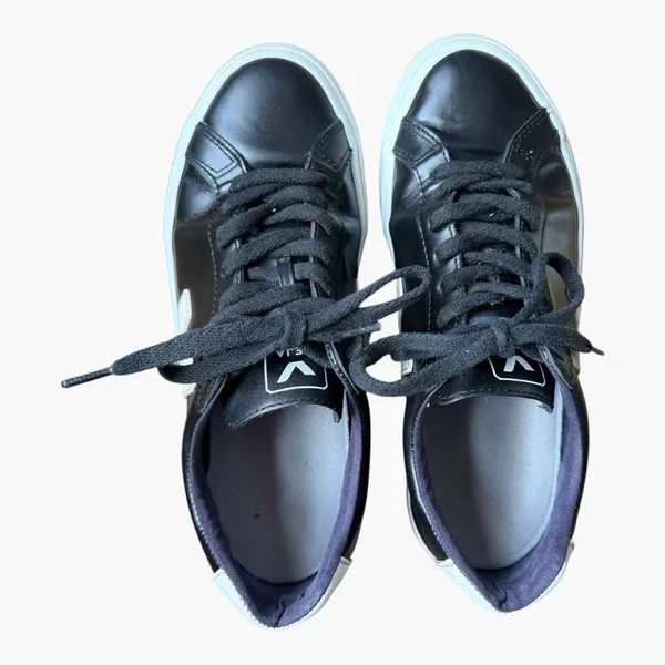 Veja Esplar Leather Sneakers Black White Low Top Lace Up Women’s US 7 EU 38 - Image 5
