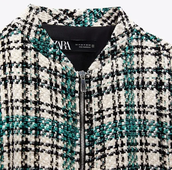Zara Plaid Tweed Bomber Jacket - Image 10