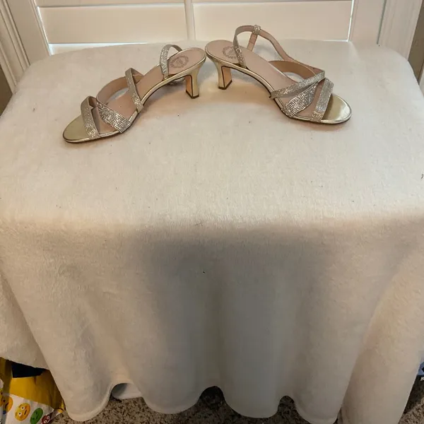 Gold Rhinestone Strappy Slingback Heels Size 9 - Image 2