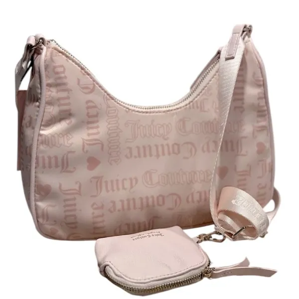 Juicy Couture Material Girl Nylon Shoulder Powder Blush Pink Crossbody Bag NEW - Image 3