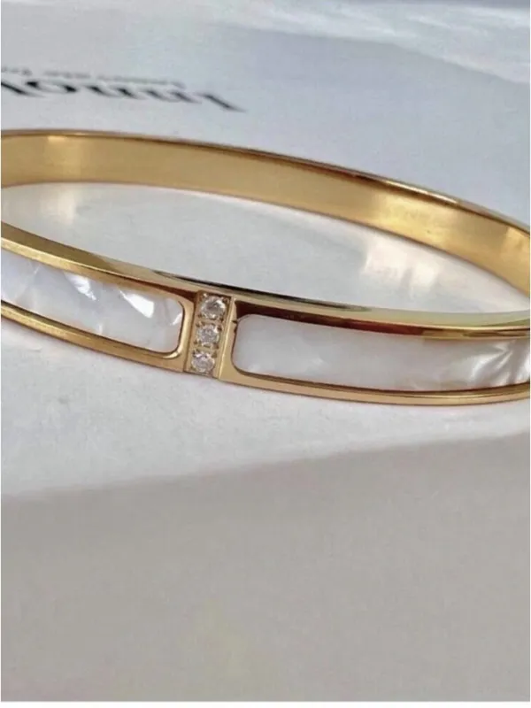 Gold Plated bangle Bracelet Mother Of Pearl Crystals stainless steel jewelry - Image 5