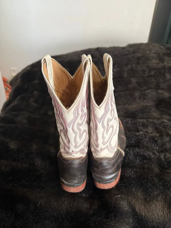 Laredo Western Boots Womens Mesquite Leather Square Taupe White 5621 7.5 - Image 3