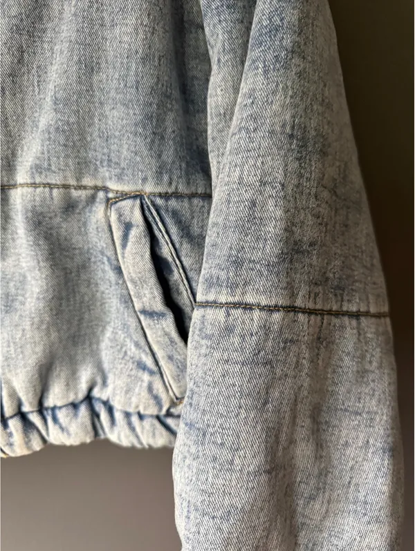 Sweet Habit Light Wash Denim Puffer Jacket, Size S - Image 6