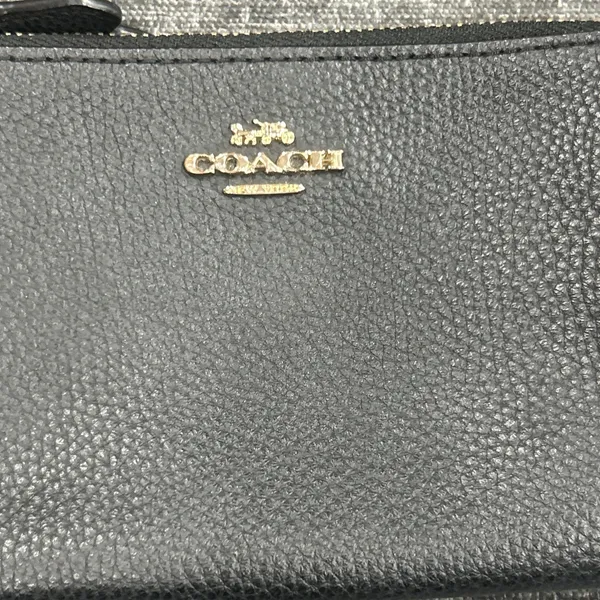 Coach Double Zip Wristlet Pebble Leather Black Wallet Clutch - Image 2