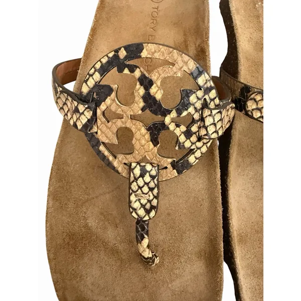 Tory Burch Miller Cloud Stamped Snake Printed Leather/Cork Sandals Women's Sz 11 - Image 10