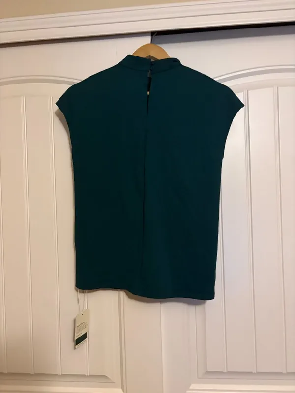 Halara High Neck Blouse XS Xtra Small Dark Forest Green Short Sleeve Casual NEW - Image 3