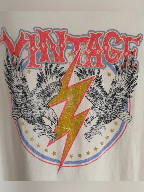 MOD on Trend Graphic Vintage Eagle Lightning Bolt Band Tee White Medium M - Image 3