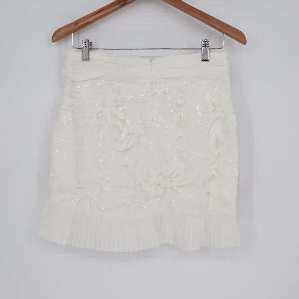 Naked Wardrobe White Floral Sequin Pleated Mini Skirt Womens Small - Image 5