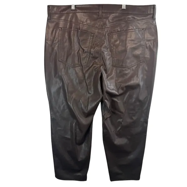 Old Navy Brown Faux Leather Straight Pants Plus‎ Size 20 Vegan Leather Trousers - Image 2