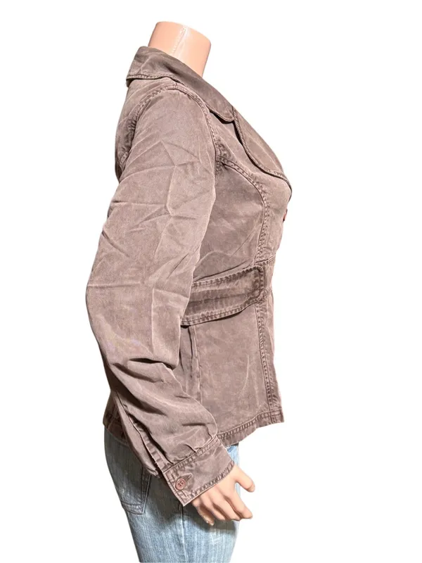 Women's long sleeve double-breasted brown Tencel blazer jacket M - Image 5
