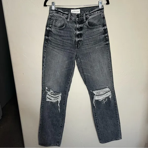 Slvrlake London High Rise‎ Straight Moonlight Destructed Black Acid Washed Jeans - Image 2
