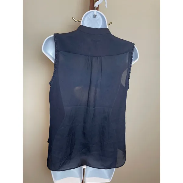 Ann Taylor Petite Top Navy Sleeveless Button Embroidered Size M New With Tag - Image 3