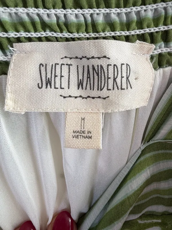 Sweet Wanderer Green Botanical Print Tie-Shoulder Tiered Midi Dress - Image 6