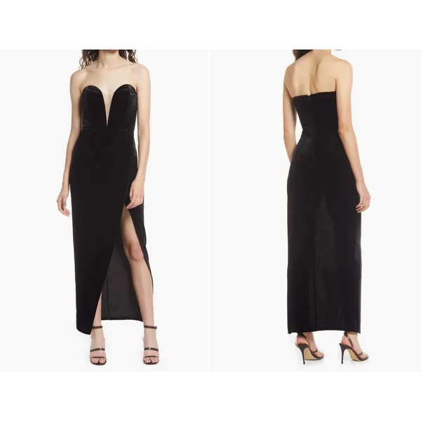 LULUS My Dream Come True Black Velvet Strapless Maxi Dress Size Small Plunge Nec - Image 2
