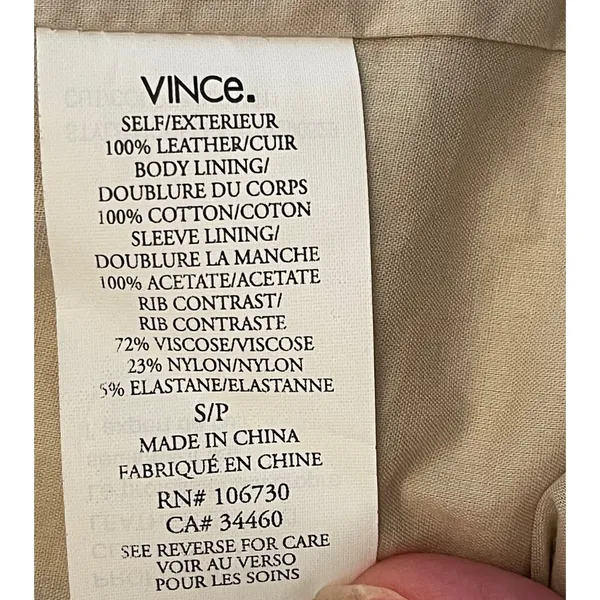 Vince Tan Beige Draped Open Front Leather Jacket‎ Ribbed Knit Sleeve Womens S - Image 4