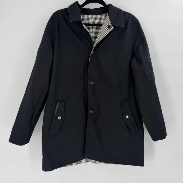 Ralph Lauren Reversible Coat Women Large‎ Black Houndstooth Dark Academia - Image 8
