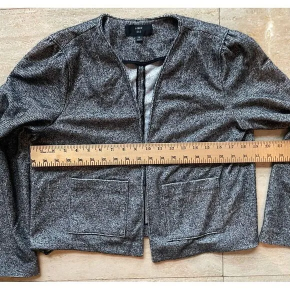 J.Crew Textured Gray Cropped Open Front Blazer‎ Jacket  Size M - Image 3
