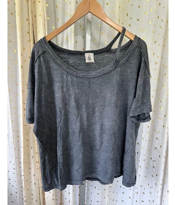 We The Free People Alex Cutout Drop Shoulders Slouchy Oversized Tee T-Shirt M - Image 4
