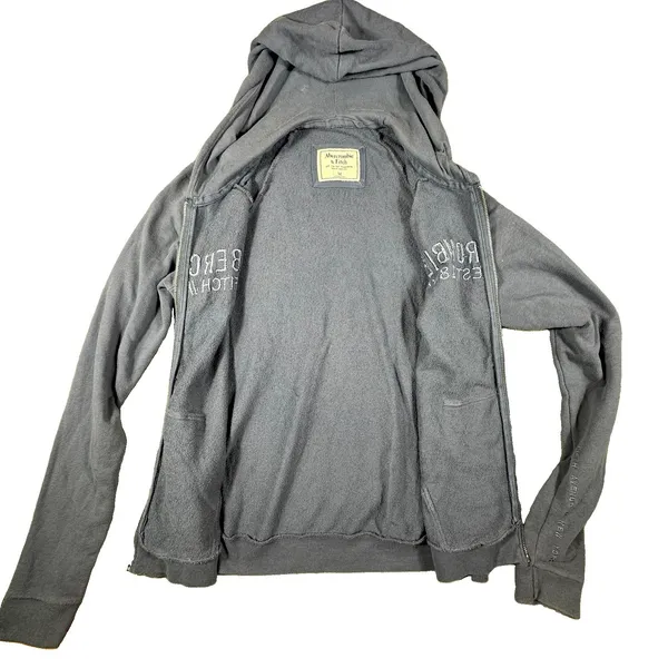 VTG Abercrombie & Fitch Hoodie Women M Blue Embroidered Big Logo Zip Up Y2K 90's - Image 15
