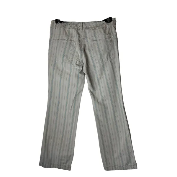 American‎ Eagle Striped Pants Women 10 Gray Blue Frayed Raw Edge Flare Retro - Image 3
