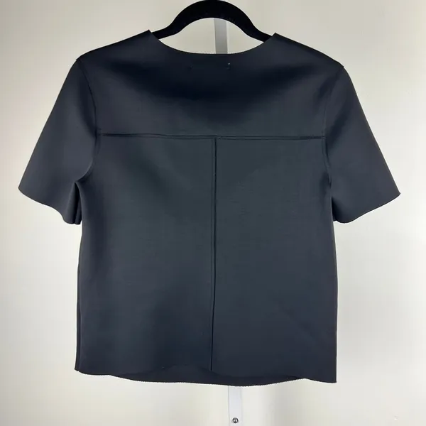 J Brand Black Scuba Short Sleeve Top Structured Raw Hem‎ Size S JW50WO4457 - Image 3