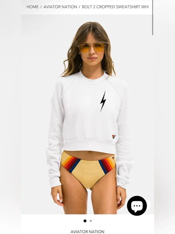 white Aviator Nation Bolt‎ 2 cropped sweatshirt XS Sold Out - Image 4