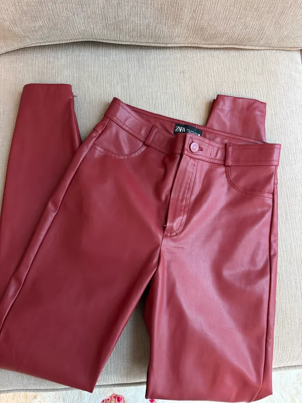 Red Leather ZARA Skinny Pants - Image 2
