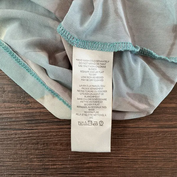 By Anthropologie Floral Mesh Mock Neck Top Blue Brown Botanical Sheer Large L - Image 4