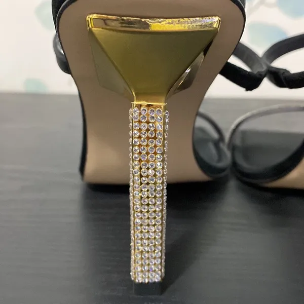 Good American Black Satin Rhinestone Heel Square Toe Pumps Size 8.5 - Image 7