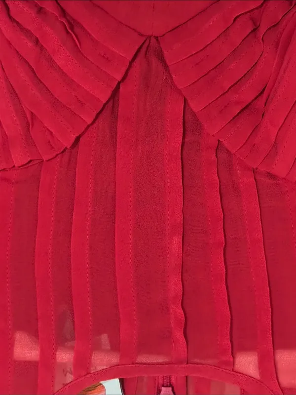 FARM Rio Red Ruffled Sheer Long-Sleeve Peplum Blouse Size Small - Image 6